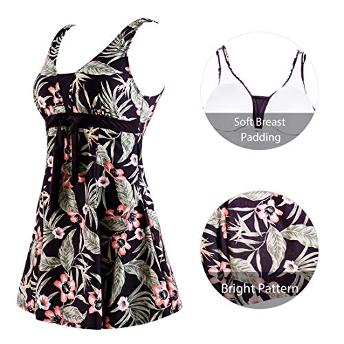 Wantdo Traje de Baño Tankini 1 Pieza Playa Estampado Floral Falda para Mujer Flor de Begonia 44-46