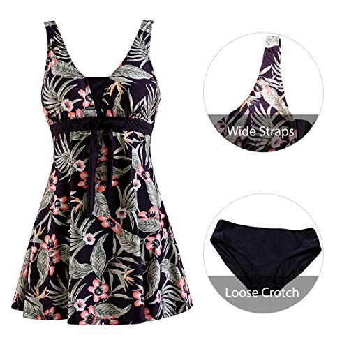 Wantdo Traje de Baño Tankini 1 Pieza Playa Estampado Floral Falda para Mujer Flor de Begonia 44-46
