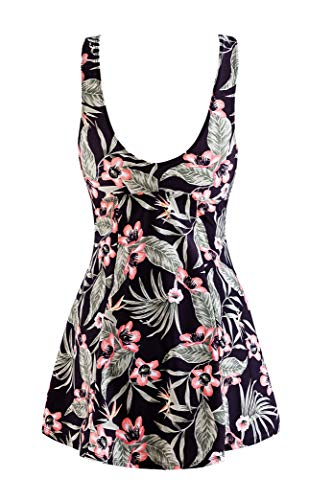 Wantdo Traje de Baño Tankini 1 Pieza Playa Estampado Floral Falda para Mujer Flor de Begonia 44-46