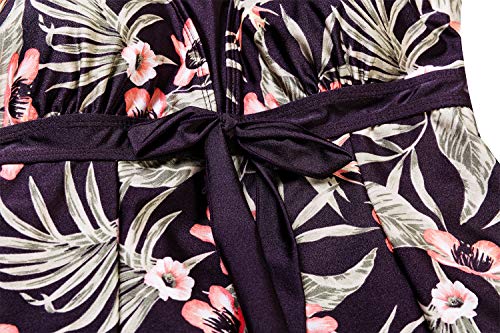 Wantdo Traje de Baño Tankini 1 Pieza Playa Estampado Floral Falda para Mujer Flor de Begonia 44-46