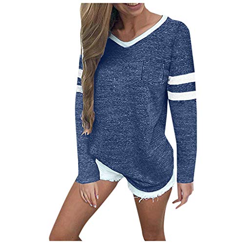 WARMWORD Camiseta Casual para Mujer Blusa Holgada Color sólido Raya Jumper de Manga Larga Tops Ropa con Cuello en O Sudadera de otoño e Invierno Jersey de poliéster Colores múltiples