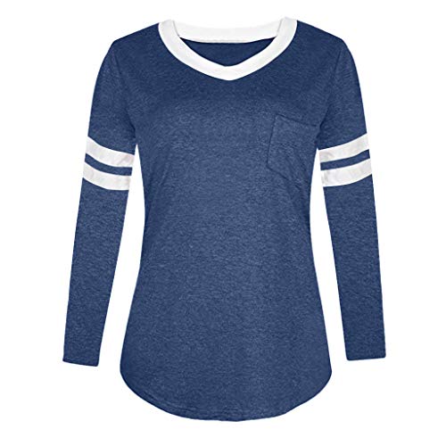 WARMWORD Camiseta Casual para Mujer Blusa Holgada Color sólido Raya Jumper de Manga Larga Tops Ropa con Cuello en O Sudadera de otoño e Invierno Jersey de poliéster Colores múltiples