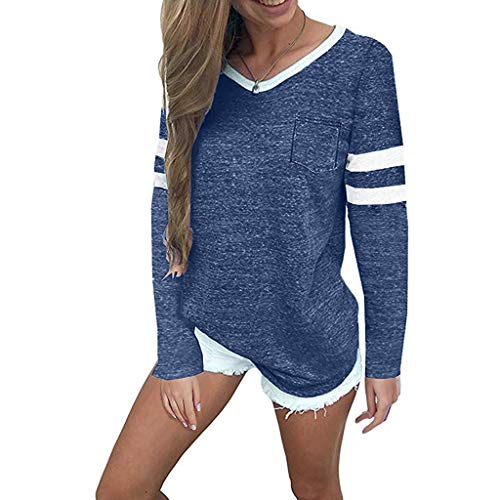 WARMWORD Camiseta Casual para Mujer Blusa Holgada Color sólido Raya Jumper de Manga Larga Tops Ropa con Cuello en O Sudadera de otoño e Invierno Jersey de poliéster Colores múltiples
