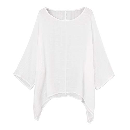 WARMWORD Camiseta Larga Mujer Manga Talla Extra Suelto Algodón Lino Color sólido Tops Blusa Sexy Manga Larga Camisa Suelta Tops Mujer Fiesta Elegante Camisetas Manga Larga Mujer Originales