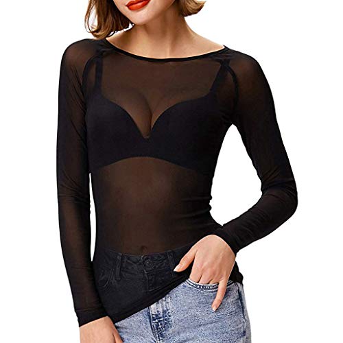 WARMWORD Mujer Tops Camisetas Dama Transparente Manga Larga Brazo Moldeador sin Costuras Blusa De Camisa De Malla Sexy Mujer Ropa Camisa de Mujer de Moda Blusas para Damas Otoño
