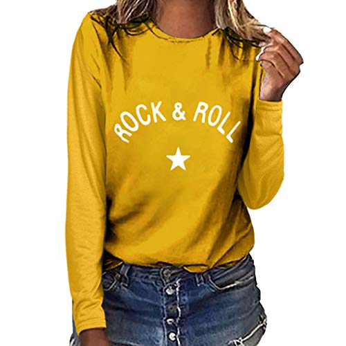 WARMWORD Mujer Tops Elegantes Blusas para Mujer Cómodas Mangas largas Blusas para Mujer Otoño Mujer Moda Talla Extra Impresión Cuello Redondo Manga Larga Camiseta Blusa Tops