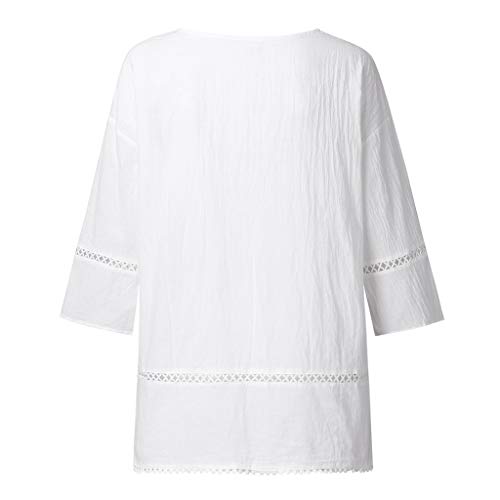 WARMWORD Mujeres Suelto Tops Camisetas Mujer, Blusas para Mujer Elegantes Otoño Pullover Cuello en V Tops Color sólido Casual Suelto Deporte Camisas Algodón y Lino Ropa