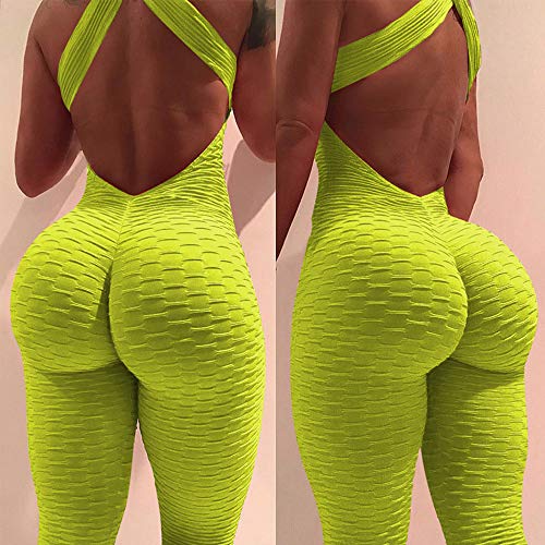 WAZA Mono Deportivo para Mujer Elástico Transpirable Secado Rápido Cintura Alta Elevación de Cadera Sin Espalda Ropa Deporte Pantalones Leggings para Yoga Pilates Fitness (Amarillo, L)