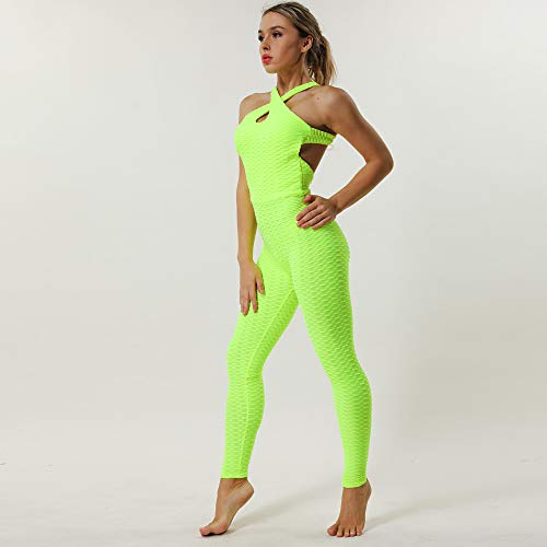 WAZA Mono Deportivo para Mujer Elástico Transpirable Secado Rápido Cintura Alta Elevación de Cadera Sin Espalda Ropa Deporte Pantalones Leggings para Yoga Pilates Fitness (Amarillo, L)