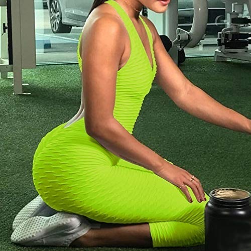 WAZA Mono Deportivo para Mujer Elástico Transpirable Secado Rápido Cintura Alta Elevación de Cadera Sin Espalda Ropa Deporte Pantalones Leggings para Yoga Pilates Fitness (Amarillo, L)