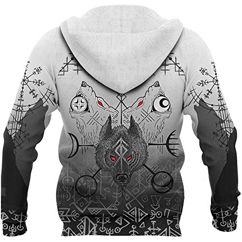 WDBAYXH Unisex Viking Fenrir Wolf Vegvisir Runes Realistic 3D Print Full Zip Sudadera con Capucha,Novedad Vintage Punk Manga Larga Bolsillos Sudadera Ligera,Chaqueta Nórdica Celta Pagana,Zip,4XL