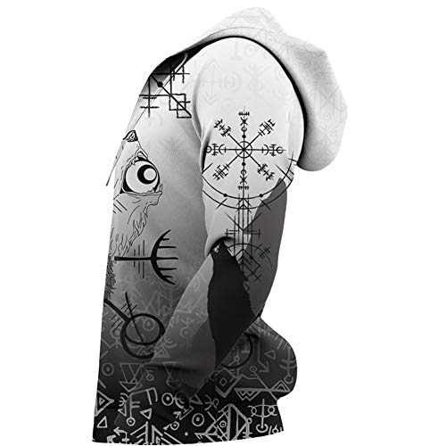 WDBAYXH Unisex Viking Fenrir Wolf Vegvisir Runes Realistic 3D Print Full Zip Sudadera con Capucha,Novedad Vintage Punk Manga Larga Bolsillos Sudadera Ligera,Chaqueta Nórdica Celta Pagana,Zip,4XL