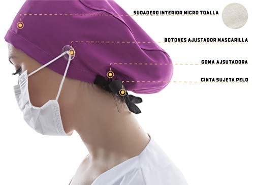 WEARK Gorro Quirófano Sanitario Mujer Hombre Enfermera Dentista Medico Pediatra Pelo Largo con Botones y Sudadero Frontal - (Modelo Color)