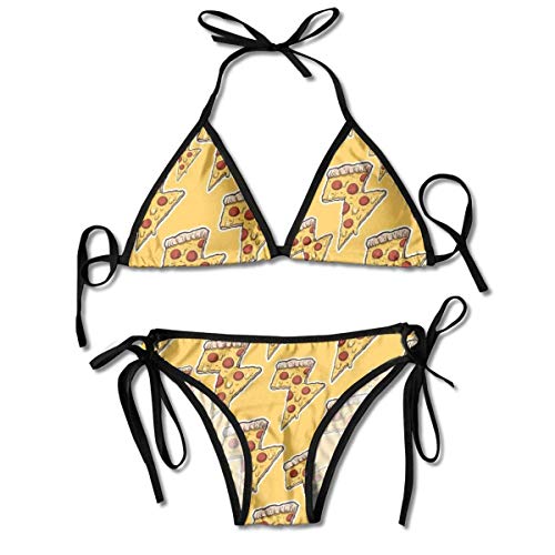 Web--ster Cool Thunder Cheesy Pizza Conjunto de Bikini Sexy para Mujer Traje de baño BKN-117
