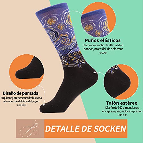 WeciBor Calcetines Estampados de las Mujeres, Mujeres Ocasionales Calcetines Divertidos Impresos de Algodón de Pintura Famosa de Arte Calcetines, Calcetines de Colores de moda (ES0049-01)
