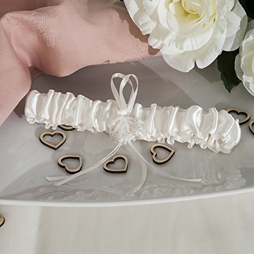 weddix Liga Perla en Chamois para la novia – Elegante liguero con pequeño lazo y manojos de perlas como accesorio romántico para boda
