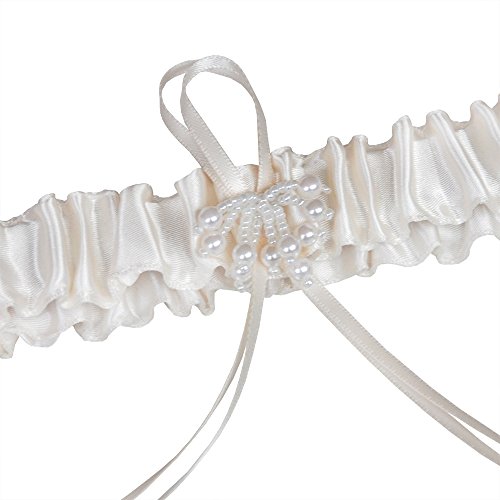 weddix Liga Perla en Chamois para la novia – Elegante liguero con pequeño lazo y manojos de perlas como accesorio romántico para boda