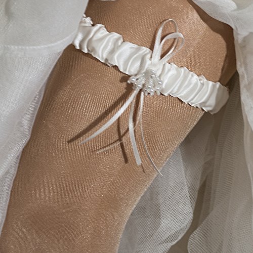 weddix Liga Perla en Chamois para la novia – Elegante liguero con pequeño lazo y manojos de perlas como accesorio romántico para boda