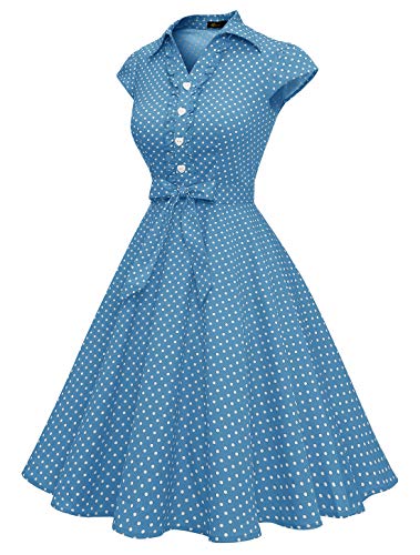 Wedtrend Vestido Vintage Escote V 1950s Cóctel Rockabilly Mujer Vestido Fiesta WTP10007BlueWhiteDotXS