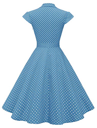 Wedtrend Vestido Vintage Escote V 1950s Cóctel Rockabilly Mujer Vestido Fiesta WTP10007BlueWhiteDotXS
