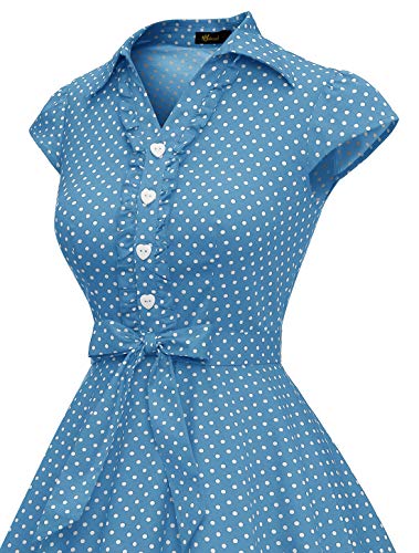 Wedtrend Vestido Vintage Escote V 1950s Cóctel Rockabilly Mujer Vestido Fiesta WTP10007BlueWhiteDotXS