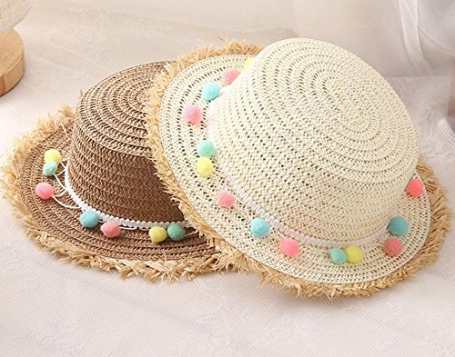 Weimay Sombreros de paja para niños y niñas, de ala ancha para playa, con banda ajustable, color blanco