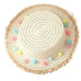 Weimay Sombreros de paja para niños y niñas, de ala ancha para playa, con banda ajustable, color blanco