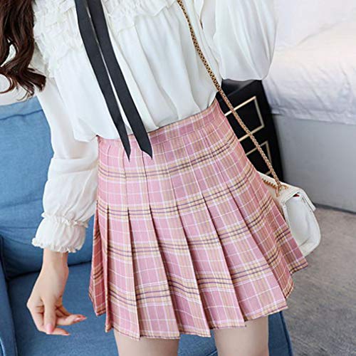 WEIMEITE Vintage Mujeres Acampanado Cintura Alta A Línea Falda Plisada Midi Falda a Cuadros Ocasional Falda Plisada Kawaii Faldas Estudiante