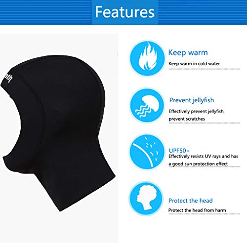 WELLPATH Capucha de Buceo, Traje de Neopreno de 3 mm Capucha de Buceo Gorra de Buceo Duradera y Estirable para Snorkel, Kayak, Vela, piragüismo, Deportes acuáticos
