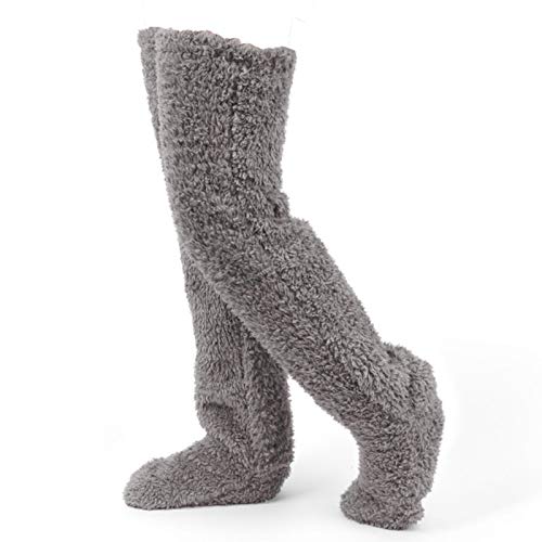 Wenhe Calcetines cálidos para otoño e invierno por encima de la rodilla, forro polar de doble cara, calcetines de lana cálidos, medias graduadas.