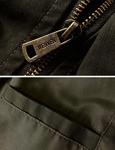WenVen Chaqueta de Algodón Casual Chaqueta Cuello Alto Sahariana Chaqueta Informal con Bucles de Hombro Chaqueta Fina Joven Hombres Verde Militar XX-Large
