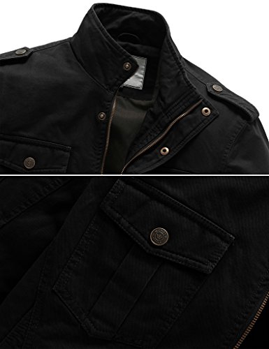 WenVen Chaqueta de Algodón Casual Otoño Chaqueta Fina Joven Cuello Alto Cazadora Ligera Entretiempo Chaqueta Clásica al Aire Libre Hombres Negro Large