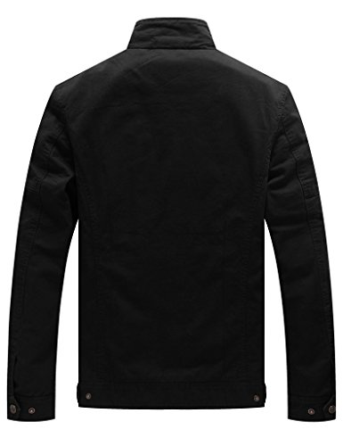 WenVen Chaqueta de Algodón Casual Otoño Chaqueta Fina Joven Cuello Alto Cazadora Ligera Entretiempo Chaqueta Clásica al Aire Libre Hombres Negro Large