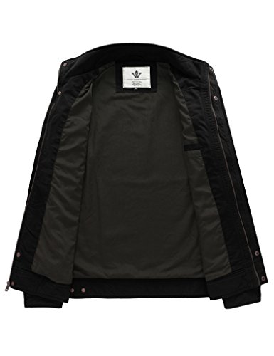 WenVen Chaqueta de Algodón Casual Otoño Chaqueta Fina Joven Cuello Alto Cazadora Ligera Entretiempo Chaqueta Clásica al Aire Libre Hombres Negro Large