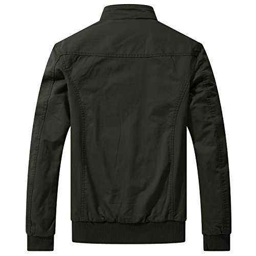 WenVen Chaqueta de Algodón Otoño Casual Rompevientos Cremallera Delgada Chaqueta Fina Joven Sahariana Chaqueta de Aviador Invierno Hombre Verde Militar Large