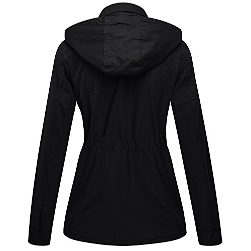WenVen Chaqueta de Aviador Invierno Rompevientos Cintura Delgada Cremallera Chaqueta de Algodón Casual Chaqueta Militar Otoño Mujer Negro Medium