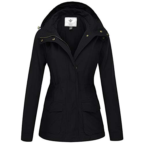 WenVen Chaqueta de Aviador Invierno Rompevientos Cintura Delgada Cremallera Chaqueta de Algodón Casual Chaqueta Militar Otoño Mujer Negro Medium