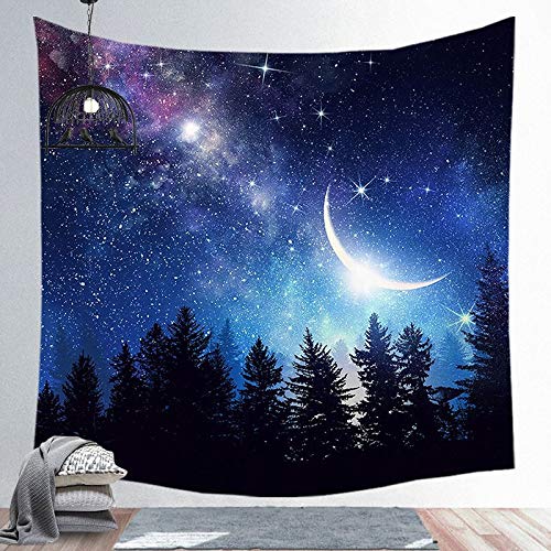 WERT Luna Estrellas Tapiz Mandala Bohemio Colgante de Pared Tapiz Negro Yoga Bufanda Alfombra decoración de Pared Alfombra de Playa A7 200x180cm