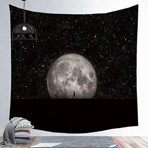 WERT Luna Estrellas Tapiz Mandala Bohemio Colgante de Pared Tapiz Negro Yoga Bufanda Alfombra decoración de Pared Alfombra de Playa A7 200x180cm