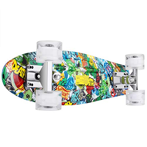 WeSkate Mini Cruiser Skateboard Retro Full Board 22 "55cm Vintage Skateboard con borde de plástico Cruiser Board con PU Flash Wheel Bearing ABEC-7 para adultos, niños, niñas