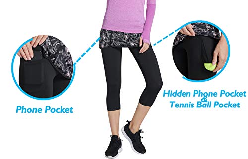 Westkun Falda Pantalón con Polainas Falda de Deportes para Mujer Capris Golf Tennis(Paisley,M)