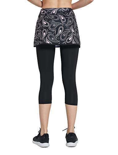 Westkun Falda Pantalón con Polainas Falda de Deportes para Mujer Capris Golf Tennis(Paisley,M)