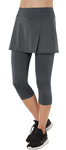 Westkun Pantalones de Falda de Mujer Corte de Hendidura Deportes Tenis Golf Rock Legging 3/4 Tela elástica 2 en 1