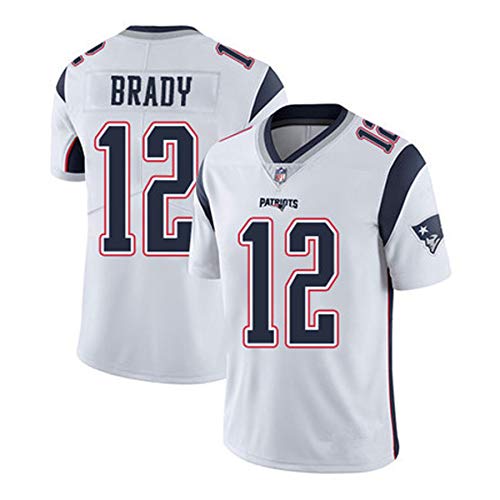 WFGY Jerseys -Tom Brady Nº 12 Patriotas De Nueva Inglaterra De Rugby Americano Jersey, Bordado De Tela, Bordado Aficionados Versión Fan Camisetas,Blanco,M