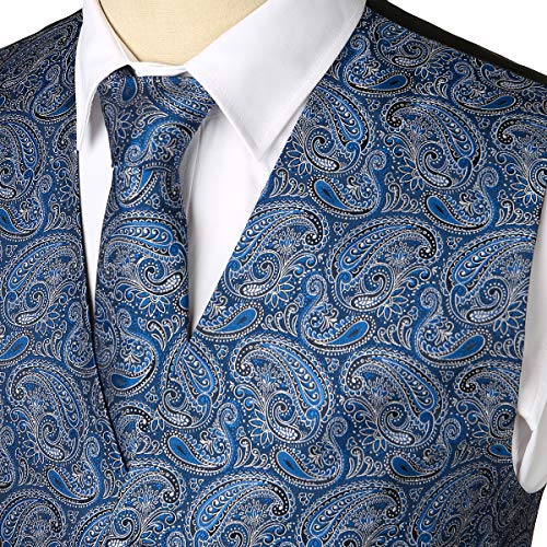 WHATLEES Juego de chaleco, corbata y pañuelo de bolsillo para hombre clásico de cachemira jacquard Ba0213-azul marino. XL
