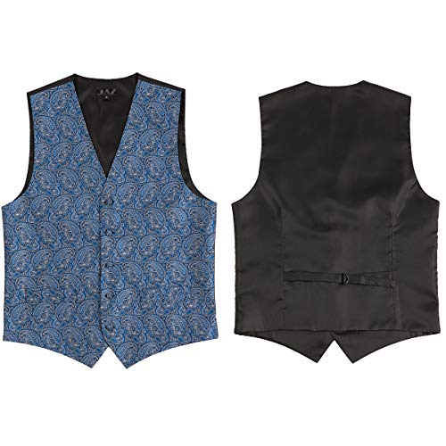 WHATLEES Juego de chaleco, corbata y pañuelo de bolsillo para hombre clásico de cachemira jacquard Ba0213-azul marino. XL