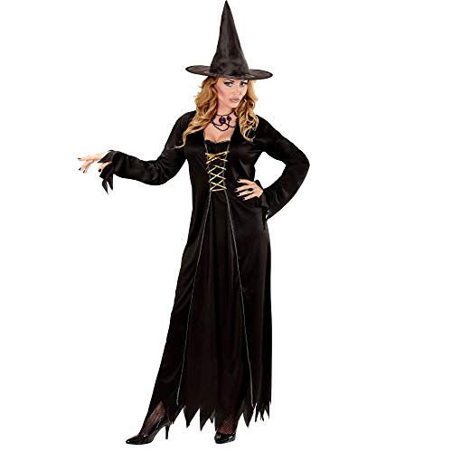 WIDMANN 21435-Disfraz de bruja (vestido largo y sombrero, talla XXXL), negro y dorado, color, xxx-large (21435)