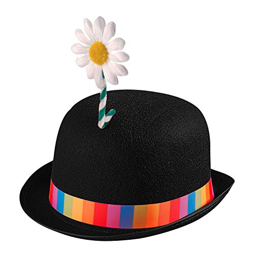 WIDMANN 25101 - Sombrero de payaso para adultos, multicolor, con flor, melón de fieltro, sombrero, sombrero, disfraz, carnaval, fiesta temática
