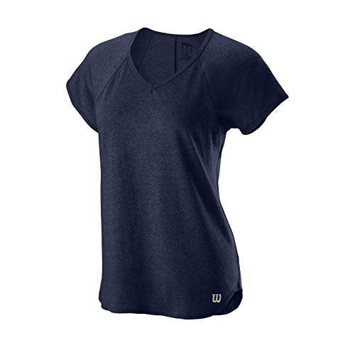 Wilson Mujer, W TRAINING V-NECK TEE, Camiseta de tenis cuello en V, Poliéster/Nailon, Azul (Peacoat), Talla S, WRA775904