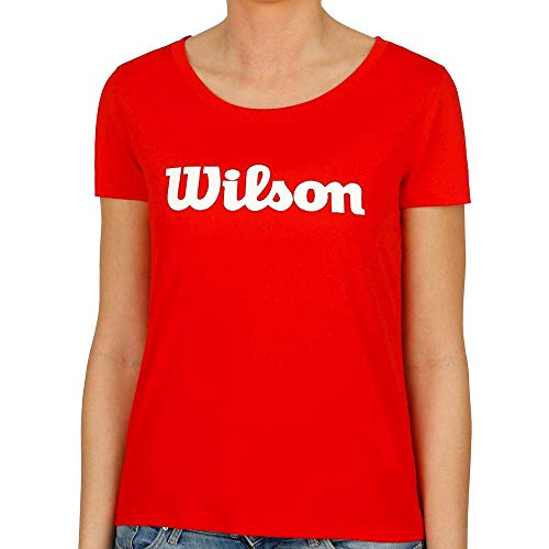 Wilson Mujer, W UWII SCRIPT TECH TEE, Camiseta de tenis manga corta, Poliéster, Rojo (Wilson Red)/Blanco, Talla XS, WRA770510